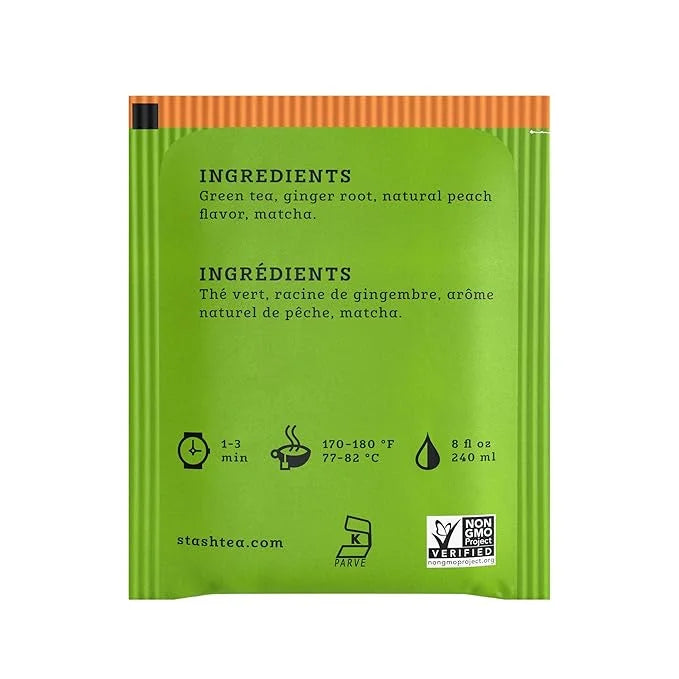 Stash Tea Ginger Peach Green Tea - Caffeinated, Non-GMO Project Verified Premium Tea with No Artificial Ingredients, 18 Co...