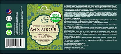 US Organic Avocado Oil Unrefined Virgin, USDA Certified Organic, 100% Pure & Natural, Cold Pressed, in Amber Glass Bottle ...