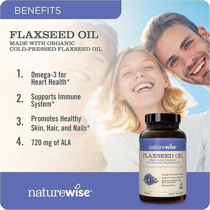 NatureWise Flaxseed Oil 1200mg Softgels 720mg ALA, 3 6 6 9, 9, Supplement 120 Softgels[2-Month Softgels[2-Month Supply]