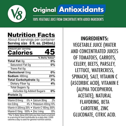 V8 Antioxidants Original 100% Vegetable Juice, 46 fl oz Bottle - Product Image
