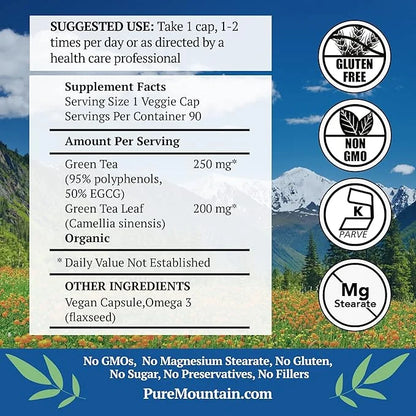 Green Tea Capsules 90 Kosher 450mg Organic