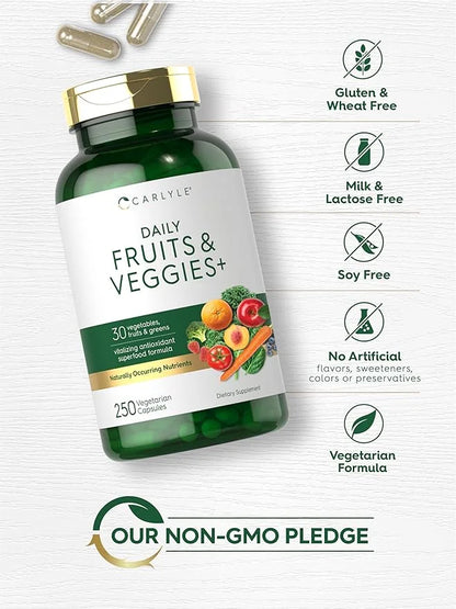 Carlyle Fruits and Veggies Supplement | 250 Capsules | Made with 30 Fruits and Vegetables | Vegetarian, Non-GMO, Gluten Fr...
