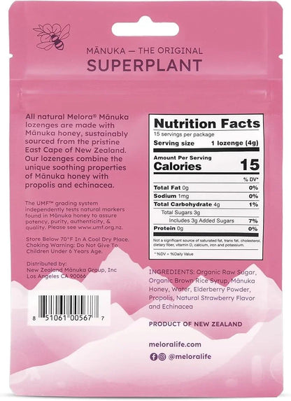 Manuka Honey Lozenges, Strawberry Elderberry Lozenges, 15 Honey (2.1 oz)