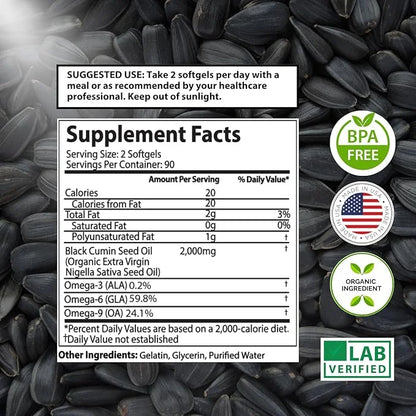 Mother Nature - Organic Black Seed Oil Capsules, Cold Pressed, 2% TQ, 100% Turkish-Black Cumin Nigella, Sativa Oil-3 Month...