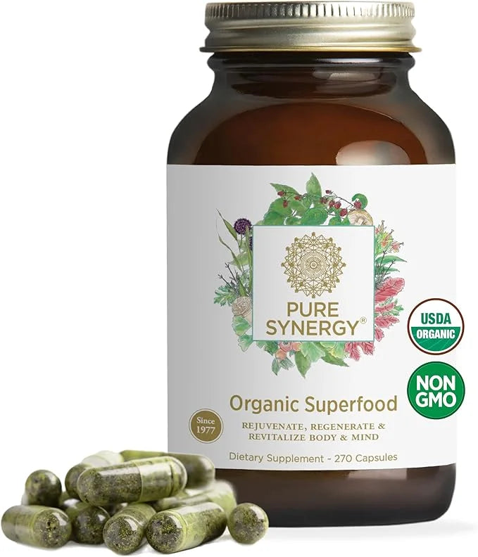 PURE SYNERGY Superfood Capsules | Organic Superfood & Greens Supplement | Whole Food Capsules with Super Greens, Spirulina...