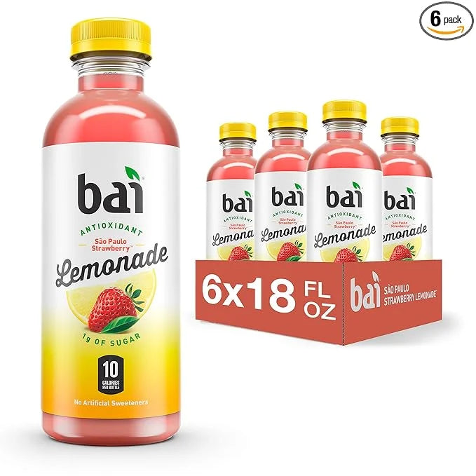 Bai Flavored Water, São Paulo Strawberry Lemonade, Antioxidant Infused Drinks, 18 Fluid Ounce Bottles, 6 Count - Product I...