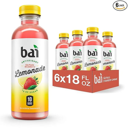 Bai Flavored Water, São Paulo Strawberry Lemonade, Antioxidant Infused Drinks, 18 Fluid Ounce Bottles, 6 Count - Product I...