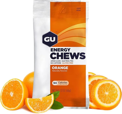 GU Energy Chews, Orange Energy Gummies with Electrolytes, Vegan, Gluten-Free, Kosher, Caffeine-Free, and Dairy-Free On-The...