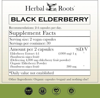 Herbal Roots Black Elderberry Capsules 4,300mg |
