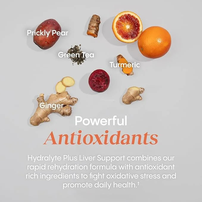 Hydralyte Liver Support + Electrolyte Mix with Milk Thistle, Turmeric, Ginger, Prickly Pear, Green Tea Extract Formulated ...