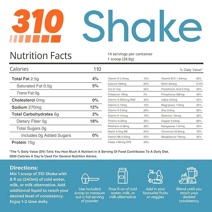 310 Nutrition - All In One Meal Replacement Shake - Superfood Blend with Fiber - Natural Sweeteners - Low Carb Shake, Keto...