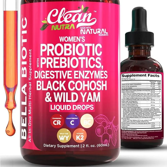 Liquid Probiotics for Women Drops with Chasteberry, Black Cohosh, Prebiotics, Digestive Enzymes, Evening Primrose Oil, Wil...