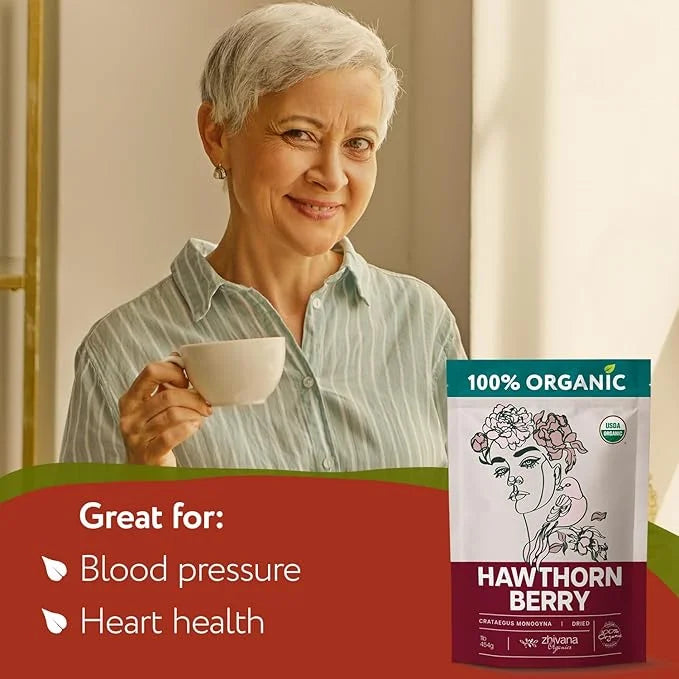 Organic Hawthorn Berry Tea (16 oz.) - Hawthorn Tea, Hawthorne Berries - High Blood Pressure, Heart Health Support, Relaxat...