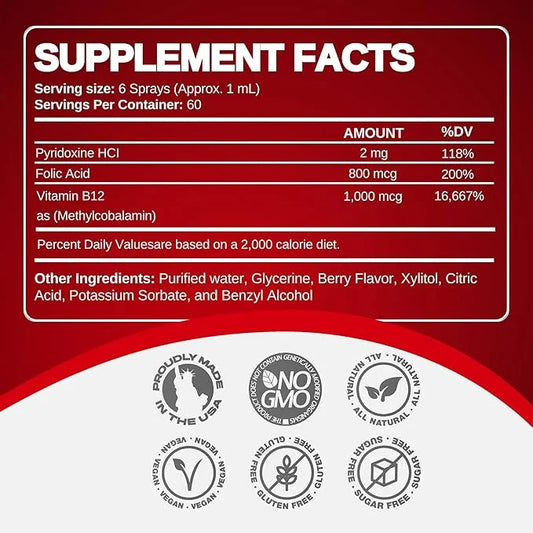 Vitamin B12 Energy Spray, Methylcobalamin (8 oz 240 Servings)