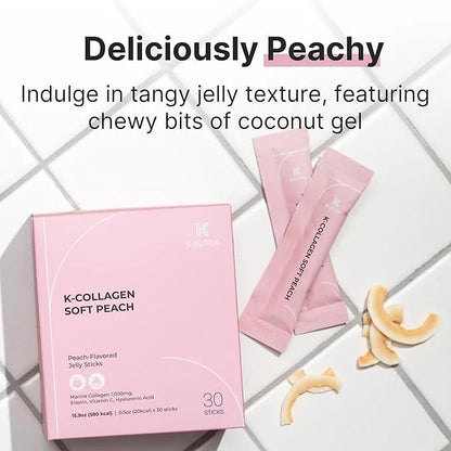 K-Nutra K-Collagen Soft Peach | 15.9oz (30 Sticks) | Marine Collagen with Vitamin C | Supports Skin, Hair & Nail Health | ...