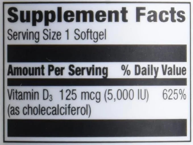 Amazon Elements Vitamin D3, 5000 IU, 180 Softgels, 6 month