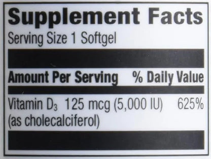 Amazon Elements Vitamin D3, 5000 IU, 180 Softgels, 6 month