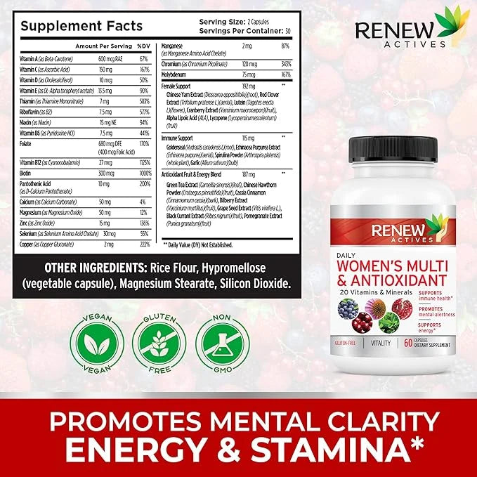 Renew Actives Women's Multi-Vitamin & Antioxidant: 20 Vitamins 60 Capsules