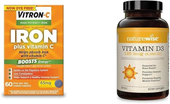 Vitron-C Iron Supplement with Vitamin C, 60 Count D3 5000iu 5000iu (125 (125 mcg), 90 Count