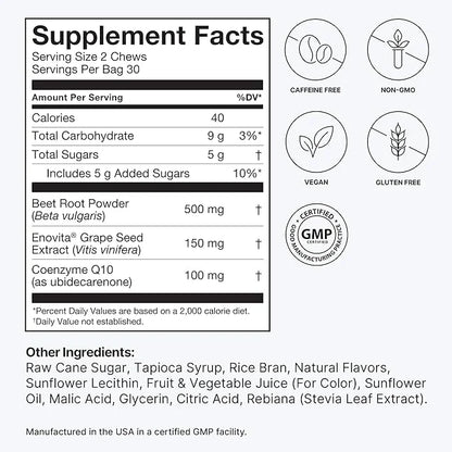 humanN SuperBeets Heart Chews Advanced 100mg of CoQ10 Plus 60 Count