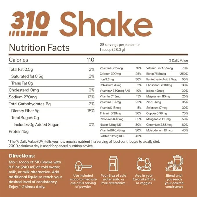 310 Nutrition All-In-One Meal Replacement Shake - Fiber-Rich Vegan Superfood Blend with Natural Sweeteners - Low Carb, Ket...