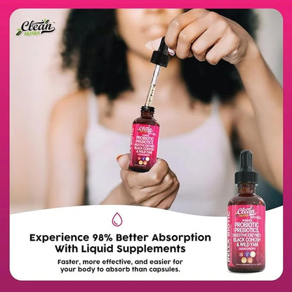 Liquid Probiotics for Women Drops with Chasteberry, Black Cohosh, Prebiotics, Digestive Enzymes, Evening Primrose Oil, Wil...