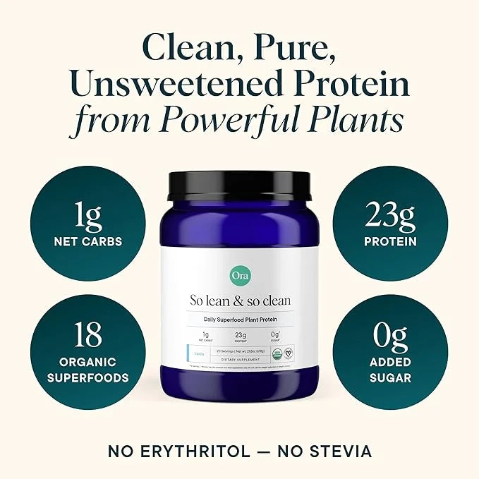 Ora Organic Plant-Based Protein Powder - 23g Protein for Women and Men - Vanilla Flavor 20 Servings, Vegan, Clean Protein,...