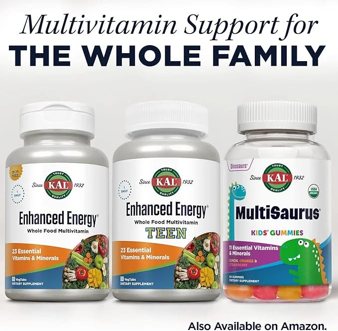 KAL Enhanced Energy Supplements, Whole Food 3 Daily, 23 Essential 60-Day Guarantee, 20 Serv, 60ct