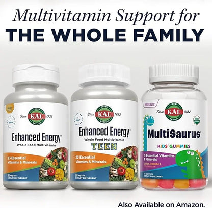 KAL Enhanced Energy Supplements, Whole Food 3 Daily, 23 Essential 60-Day Guarantee, 20 Serv, 60ct