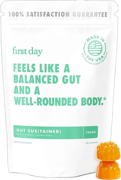 FIRST DAY Teens’ Gut Sustainer Tribiotic Gummies – 3-in-1 Prebiotic, Probiotic & Postbiotic Supplement – Supports Digestiv...