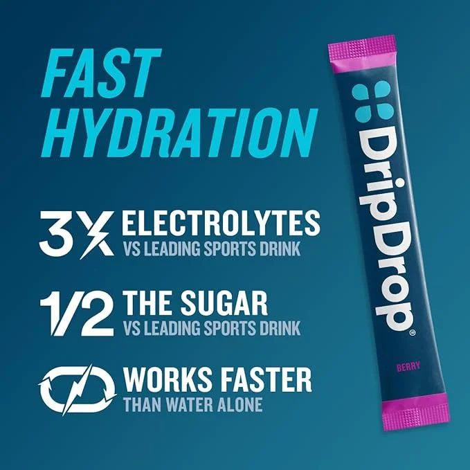 DripDrop Hydration - Berry - Electrolyte Drink Mix Single Serve Powder Packets | Non-GMO, Gluten Free, Vegan | 32 Sticks -...