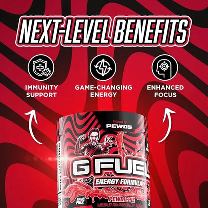 G Fuel PewDiePie Energy Drink Powder, Pre Workout Caffeine Mix for Gaming, Sugar Free Focus Amino, Vitamin + Antioxidants,...