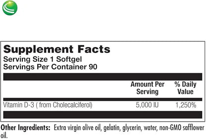 Nutra BioGenesis - Vitamin D 5000 D3 5000 5000 IU 90 Softgels