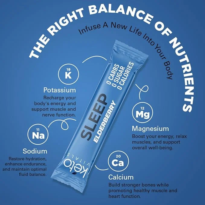 Keto Vitals Sleep Drink Electrolyte Sleep Powder Packets - Fast-Acting Sleep Blend of Melatonin 3mg, GABA, L-Theanine, & A...