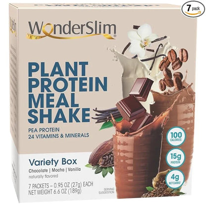 WonderSlim Plant Based Meal Replacement Shake, Variety Pack, 15g Protein, Keto Friendly & Low Carb, 1g Sugar or Less, No G...