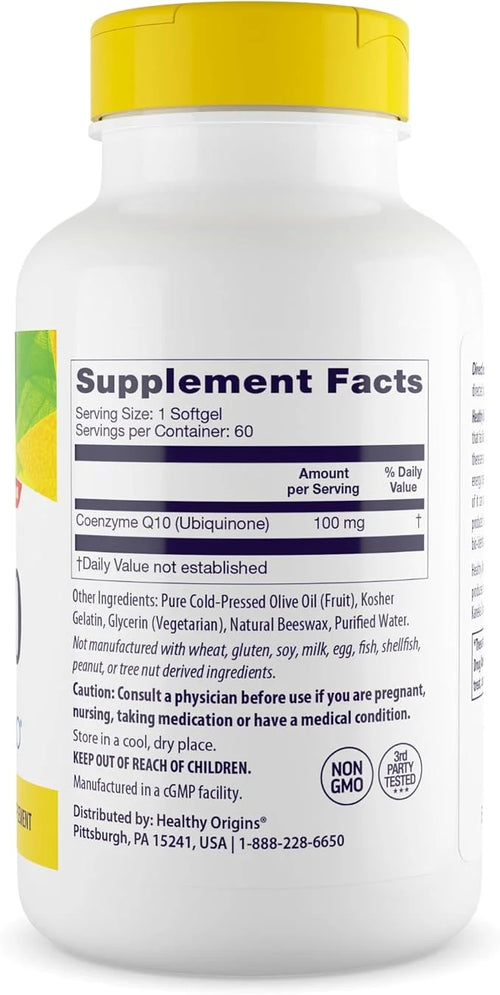 Healthy Origins Natural CoQ10 (Kaneka Q10), 100 mg 60 Softgels