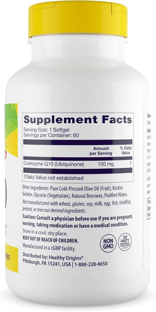 Healthy Origins Natural CoQ10 (Kaneka Q10), 100 mg 60 Softgels