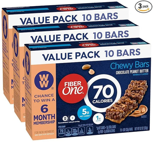 Fiber One 70 Calorie Chocolate Peanut Butter Bars, Snack, 10ct (Pack of 3) - Product Image