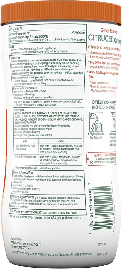 Citrucel Fiber Powder for Occasional Constipation 30 Ounces
