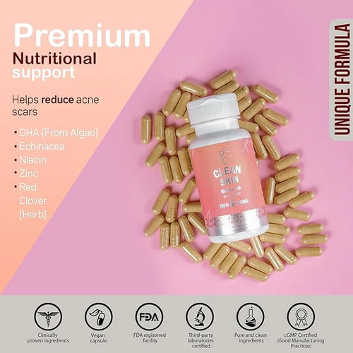 YOU'RE NATURAL Clean Skin Supplement | Acne Support | Skin Support Vitamins for Women, Men & Teens, Vitamin A, Zinc, DHA, ...
