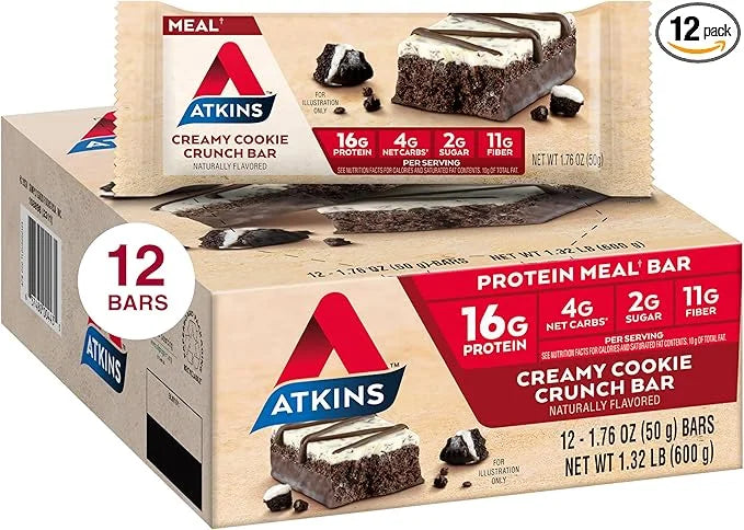 Atkins Creamy Cookie Crunch Meal Bars, 16g Protein, 11g Fiber, 2g Sugar, 4g Net Carbs, Low Carb, 12 Count - Product Image