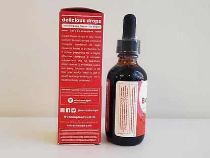 NutraChamps Vitamin B Complex for Kids, B1, B2, B3, B6, B7, B9 & Methyl B12, Kids B Complex Liquid Drops Supplement, Energ...