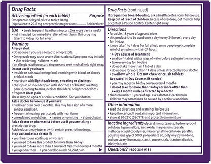Prilosec OTC, Omeprazole Delayed Release 20mg, 24 Hour 20mg, 42 42 Tablets