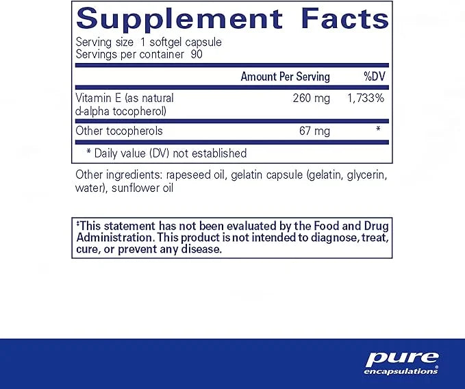 Pure Encapsulations Vitamin E (with Mixed Tocopherols) 90 Softgel