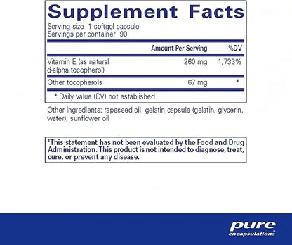 Pure Encapsulations Vitamin E (with Mixed Tocopherols) 90 Softgel