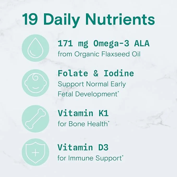 SmartyPants Organic Prenatal Vitamins for Women, 3 (ALA), D3, C, B12, B6, B6, Vitamin K2 & 120 Count (30 Day
