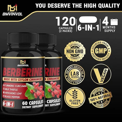 (2 Packs) Berberine Supplement Plus Ceylon 120 Capsules 4 Months