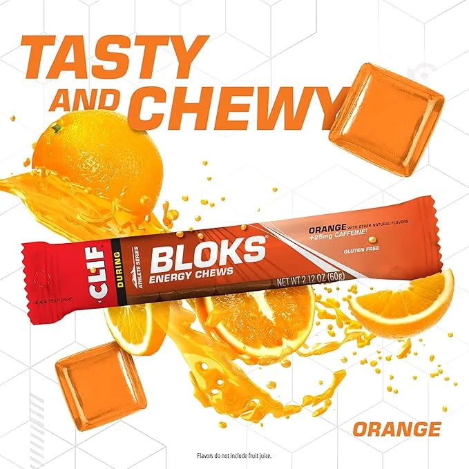 CLIF BLOKS - Orange Flavor with Caffeine - Energy Chews - Non-GMO - Plant Based - Fast Fuel for Cycling and Running - Quic...