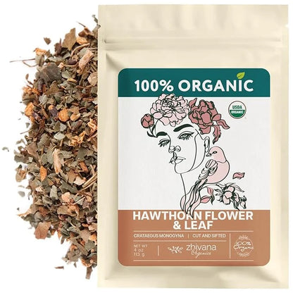 Hawthorn Leaf & Flower Tea Organic (4oz.) - Loose Hawthorne Tea for Blood Pressure Balance, Cardiovascular Health, Heart S...