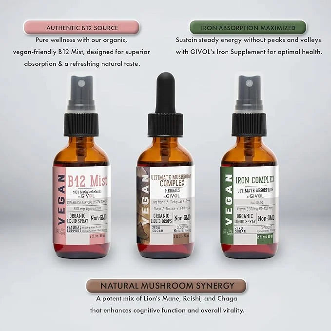 Ultimate Vegan Essential Bundle Liquid Spray- B12 Methylcobalamin, 2 Fl 360 Days
